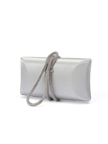 Rylithe Women's Fashion Shiny Rhinestone Decorated Satin Clutch Bag, Box-Shaped Evening Party Bag For Annual Meeting - Silver - View 3