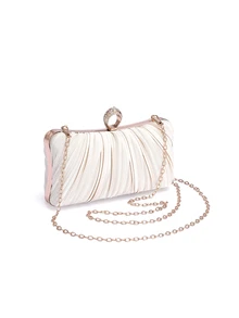 Rylithe Moonlit EveBag An Exquisite And Elegant Satin Pleated Design Box Clutch Bag, Ideal For Romantic Weddings, Parties, Bride To Be - Apricot - View 4