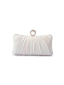 Rylithe Moonlit EveBag An Exquisite And Elegant Satin Pleated Design Box Clutch Bag, Ideal For Romantic Weddings, Parties, Bride To Be - Apricot - View 2