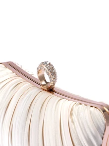 Rylithe Moonlit EveBag An Exquisite And Elegant Satin Pleated Design Box Clutch Bag, Ideal For Romantic Weddings, Parties, Bride To Be - Apricot - View 6
