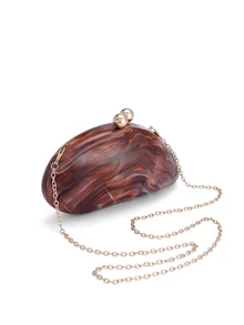 Rylithe This Elegant And Charming Acrylic Clutch Features A Gradient Color Design, Magnetic Closure, And A Detachable Metal Long Chain - Coffee Brown - View 4