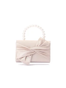 Rylithe Women Elegant Bow Detail Decorated Box-Shaped Evening Bag With Faux Pearl HandleTready Bride Bag, Perfect For Party - Apricot - View 2