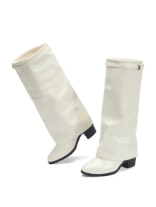Rylithe Solid Color Pointed Toe High Heel Slip-On Buckle Women's High Heel Boots, Suitable For Shopping, Party, Date, Home, Commute, Fashion Casual - Beige - View 4