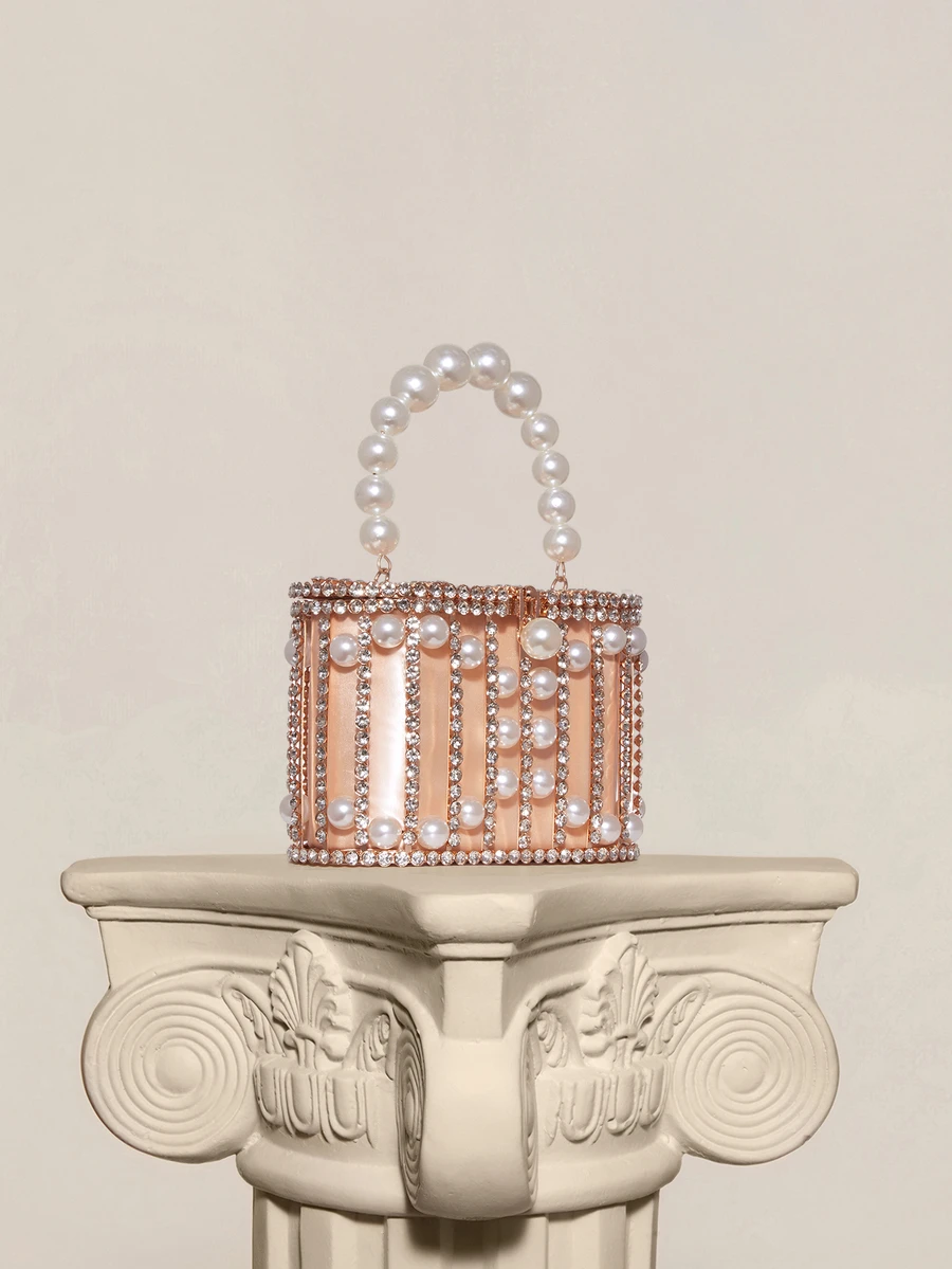 Rylithe Luxury 2025 Women'S Bridal Wedding Purse Party Prom Rhinestone Pearl Woven Crossbody Bag Fashion Evening Bags, Elegant Pearl Clutch, Prom Bag - Champagne - View 1