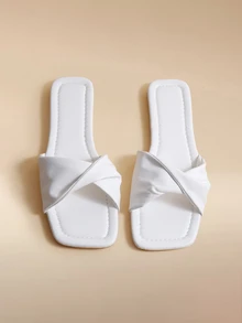 Glizzene Summer New White Cute Flat Sandals Women, Fashion Casual Thong Slippers With Yellow Sole Square Toe - White - View 2