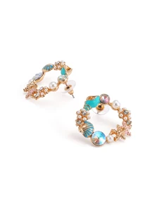 Rylithe 1pair Creative And Cute Starfish, Seashell, Pearl Inlaid Drop Earrings For Summer Fashion And Beachwear - Multicolor - View 3