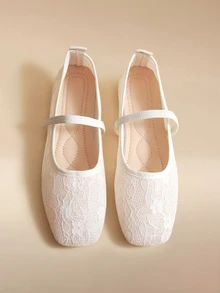 Glizzene 3D Rose Lace Mesh Flat Shoes, Fashion Comfortable Breathable Mary Jane Ballet Shoes, Soft Elegant Loafers, Pearl Hook - Beige - View 2