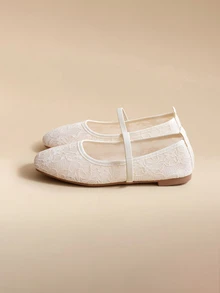 Glizzene 3D Rose Lace Mesh Flat Shoes, Fashion Comfortable Breathable Mary Jane Ballet Shoes, Soft Elegant Loafers, Pearl Hook - Beige - View 4