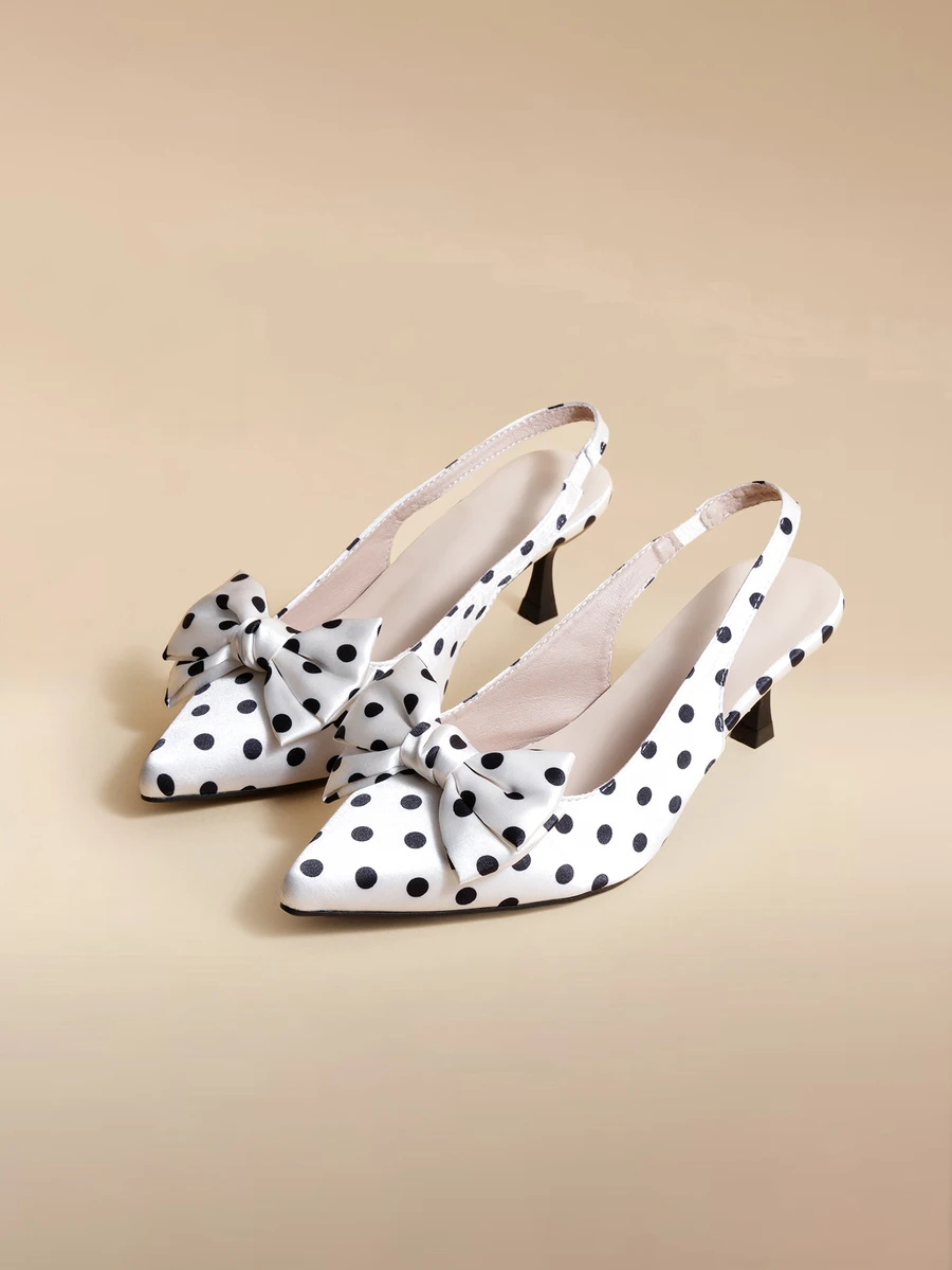 Glizzene Elegant Pointed Toe Satin High Heel Sandals With Bow Accent, Suitable For Formal Occasions, Parties, Weddings, Outdoor Events - White - View 1