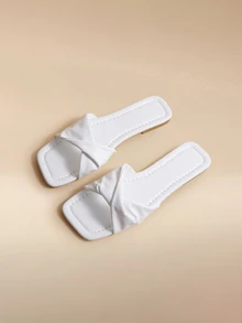 Glizzene Summer New White Cute Flat Sandals Women, Fashion Casual Thong Slippers With Yellow Sole Square Toe - White - View 1