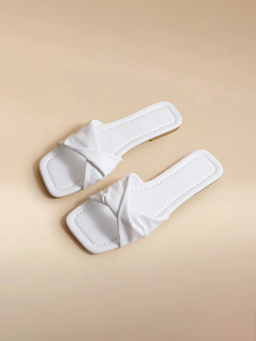 Glizzene Summer New White Cute Flat Sandals Women, Fashion Casual Thong Slippers With Yellow Sole Square Toe - White - View 1