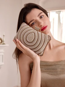 Rylithe Moonlit EveBag Women's Faux Pearl Decorated Evening Clutch, Handbag, Wedding Bag, Party Purse, Prom Bag - Beige - View 4