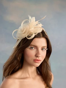 Rylithe 1pc Fascinators For Women Tea Party Hat Headband Derby Wedding Church Bridal Cocktail Feathers Hair Clip,Summer,Beach - Multicolor - View 2