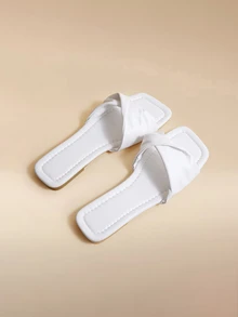 Glizzene Summer New White Cute Flat Sandals Women, Fashion Casual Thong Slippers With Yellow Sole Square Toe - White - View 5