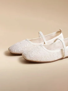 Glizzene 3D Rose Lace Mesh Flat Shoes, Fashion Comfortable Breathable Mary Jane Ballet Shoes, Soft Elegant Loafers, Pearl Hook - Beige - View 5