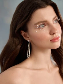 Rylithe 2pcs Exaggerated European And American Style Earrings, Long Water Drop Shaped Rhinestone Inlaid, Suitable For Women - Silver - View 2