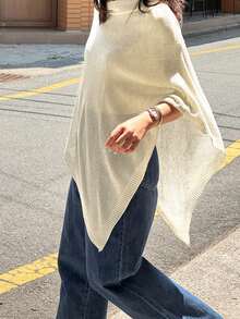 Women's Solid Color Loose Elegant Fashion Knit Shawl, All-Season Fabric, Versatile Fashion Accessory - Oyster White - View 7