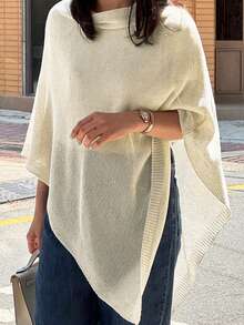 Women's Solid Color Loose Elegant Fashion Knit Shawl, All-Season Fabric, Versatile Fashion Accessory - Oyster White - View 6