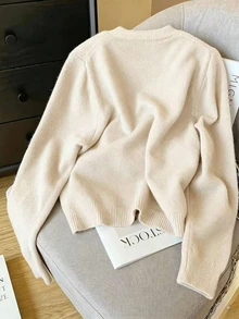 Casual Solid Gold Button Front Cardigan For Spring And Autumn, Long Sleeve Tops Fall Winter Clothes For Women - Apricot - View 3