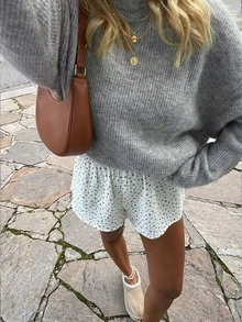 FOR BEAUTY Women's Autumn/Winter Sweater, Elegant Casual Fashion Light Gray High Neck Fuzzy Loose Knit Pullover Top, Daily Wear Street Style Clothing - Grey - View 4