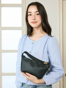 Okurime. 輕便商務休閒迷你扭鎖手提水桶包，適合青少年女孩、女性、大學生、職場新人和白領人士 - 黑色 - 查看 1