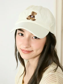 Hatastic 1件復古可愛刺繡熊拼接中性棒球帽，秋冬音樂節萬聖節適用 - 彩色 - 查看 2