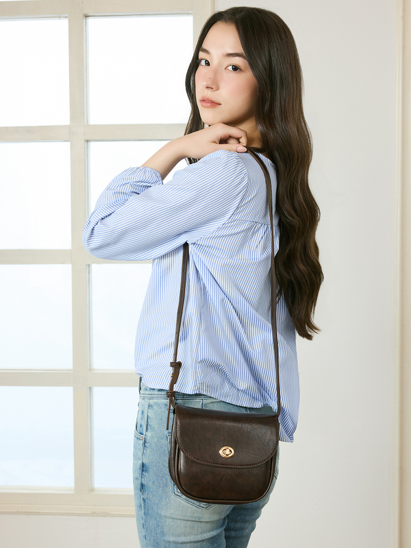 Okurimé Mini Twist Lock Flap Saddle Bag, Japanese Bag
