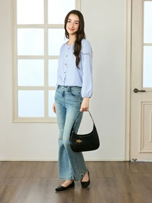 Okurime. Medium Hobo Bag Black Buckle Decor Fashionable Business Casual Bag For Women, Perfect For Office, Business And Work - Black - View 2