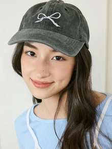 Okurime. 1頂時尚百搭女用蝴蝶刺繡水洗做舊棒球帽，適合日常配戴及返校季穿著 - 棒球帽 - 查看 1