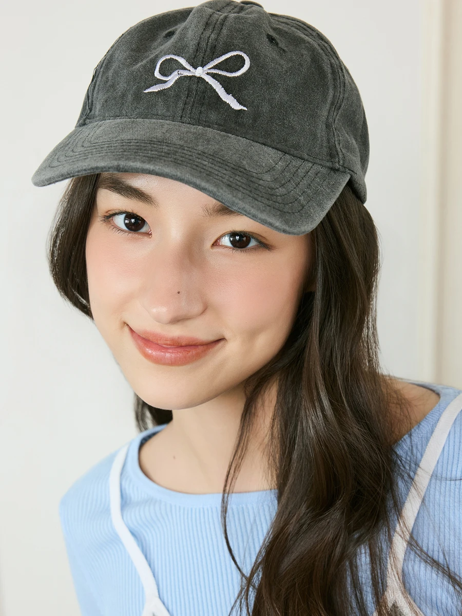 Okurime. 1頂時尚百搭女用蝴蝶刺繡水洗做舊棒球帽,適合日常配戴及返校季穿著 - 棒球帽 - 查看 1