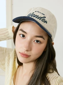 Okurimé 1pc Adjustable Corduroy Letter Embroidery Baseball Cap, UV Protection, Sun Shading For Women Halloween - Wonder Corduroy - View 2