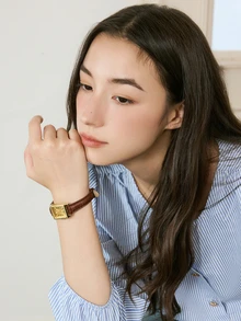 Okurimé 1件女士PU皮錶帶手錶，復古英倫風小錶盤石英錶，小眾奢華時尚 - 棕色 - 查看 2