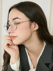 Okurime. 1pc New Fashion Women Metal Oval Frame Korean Style Star Decor Eyeglasses - Multicolor - View 3