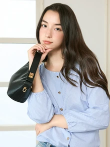 Okurime. 輕便商務休閒迷你扭鎖手提水桶包，適合青少年女孩、女性、大學生、職場新人和白領人士 - 黑色 - 查看 3