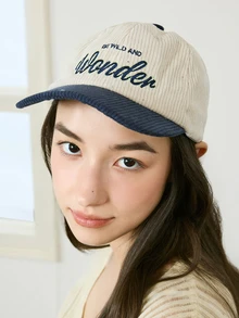 Okurimé 1pc Adjustable Corduroy Letter Embroidery Baseball Cap, UV Protection, Sun Shading For Women Halloween - Wonder Corduroy - View 3