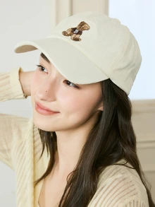Hatastic 1件復古可愛刺繡熊拼接中性棒球帽，秋冬音樂節萬聖節適用 - 彩色 - 查看 3