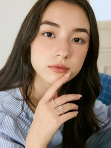 Okurimé 2 件时尚蝴蝶结装饰开口戒指套装，适合女性日常佩戴情人节、妈妈、母亲、母亲节、礼物 - 銀色 - 查看 3
