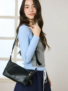Okurime. Vintage Retro European-Style Shoulder Bag, With Zipper, Made From Hippie-Style Design Leather, Can Be Used As Handbag Or Underarm Bag - Black - View 4