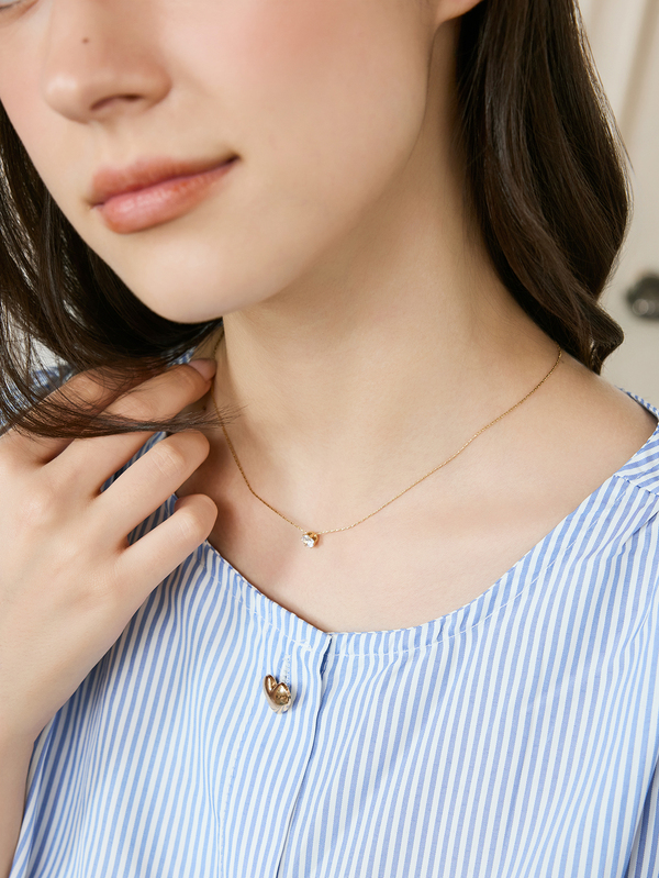 Okurimé 18K Gold Plated 1pc Stainless Steel Chain Gold Bamboo Node 6-Claw Rhinestone Necklace, Suitable For Women Daily Wear And Holiday Gift