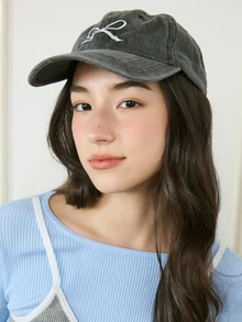 Okurime. 1頂時尚百搭女用蝴蝶刺繡水洗做舊棒球帽，適合日常配戴及返校季穿著 - 棒球帽 - 查看 3