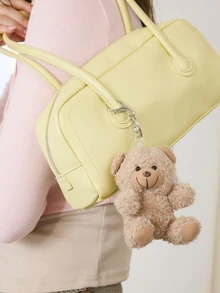 Okurime. 1pc Cute Plush Bear Charm Keychain For Back To School Gift Souvenir Car Accessories Bag Charm Goth Y2k - Khaki - View 4