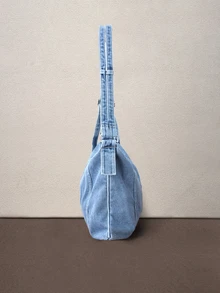 Hatastic 1pc Fashion Striped Patchwork Decor Water-Washed Canvas Crossbody Bag For Women, Suitable For Travel And Parties Halloween - Baby Blue - View 4