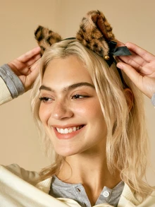 Hatastic 1pc Leopard Print Halloween Fox Ear Cute Party Polyester Fiber Headband, Animal Ear COS Headpiece, Halloween - Brown - View 2