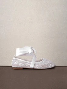 Hatastic Bow-Tie Bowknot Summer New Women's Flat Shoes, Comfortable Breathable Lace Mesh Flat Shoes, Fashionable Casual Gentle Elegant Ballet Shoes - White - View 4