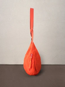 Hatastic Fashionable Solid Color Nylon Waterproof Shoulder Bag, Casual Minimalist College Style, Wide Strap Crossbody Bag With Multiple Zipper Design Halloween - Orange - View 4