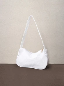 Hatastic 純色輕量女款時尚半月形肩背包，奢華質感，萬聖節適用 - 白色 - 查看 2