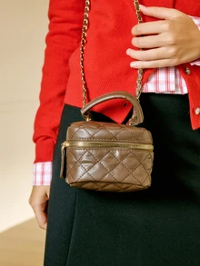 Hatastic 輕量迷你鏈條包 絎縫手提包 水桶包 適合女生、大學生與上班族 萬聖節 - 咖啡 - 查看 4