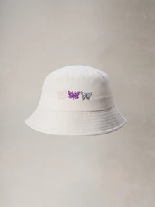 Hatastic 1件 女式時尚3D蝴蝶刺繡漁夫帽，可調節戶外休閒帽 旅行、街頭風萬聖節 - 米色 - 查看 4