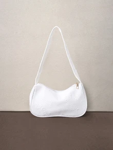 Hatastic 純色輕量女款時尚半月形肩背包，奢華質感，萬聖節適用 - 白色 - 查看 1