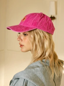 Hatastic 1pc Embroidered Sun 4-Season Outdoor Baseball Cap, Vintage Washed Unisex Trucker Hat, Halloween - Hot Pink - View 2